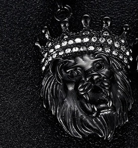 Hip Hop Trendy Men's Necklace With Diamonds for Men, Crown Lion Head Titanium Steel Pendant