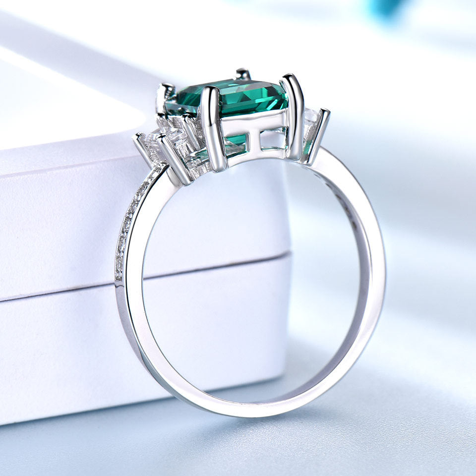 Sterling Silver Square Morganite Gemstone Fashion Korean Simple Ring