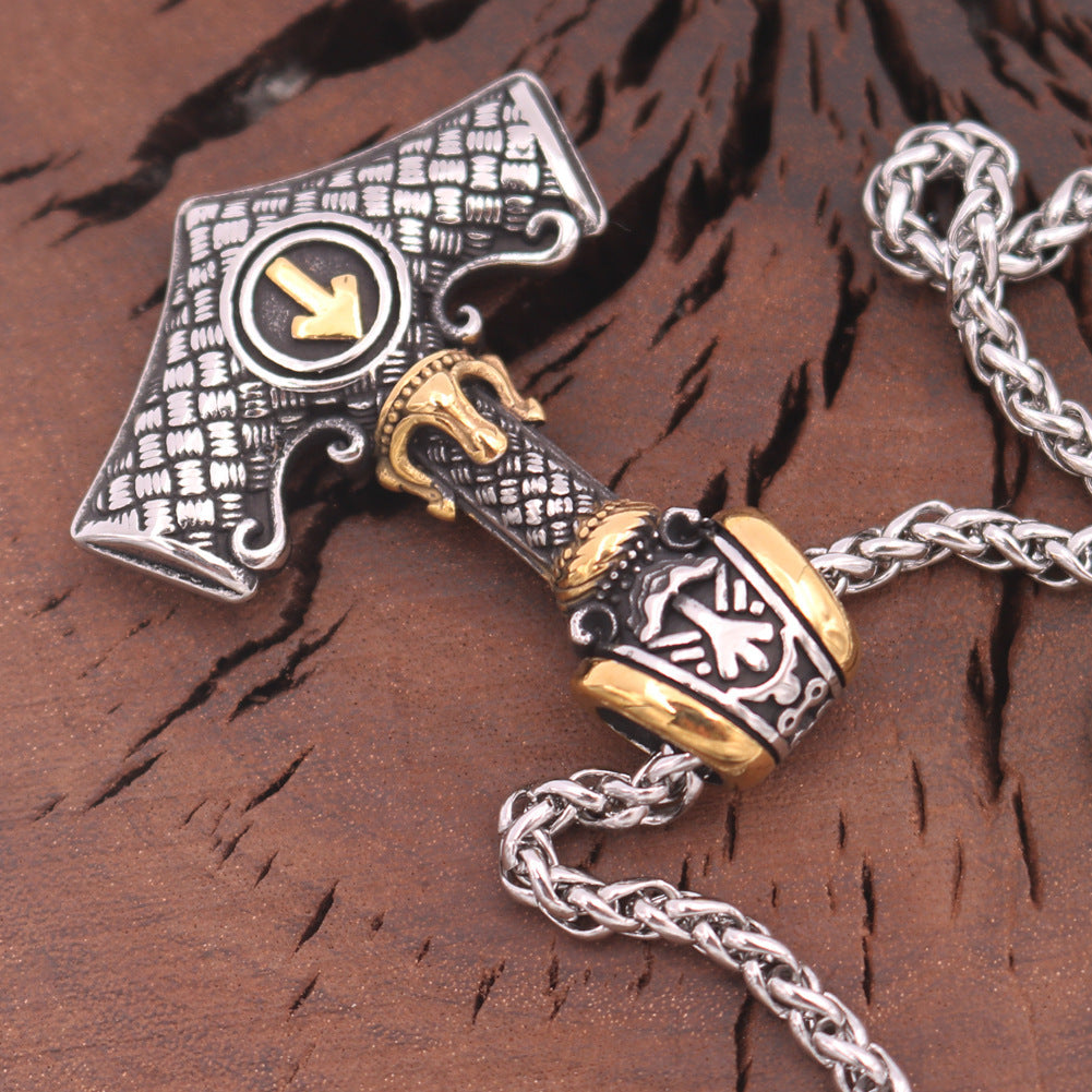 Viking Crown Titanium Steel Pendant Aoding Luen Rune Necklace For Men