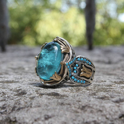 Carved Blue Gemstone Ring In Two Colors