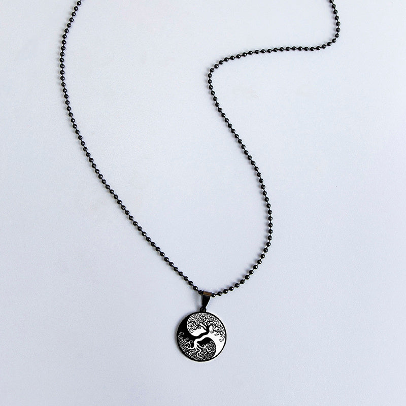 Yin Yang Rose Flower Stainless Steel Necklace For Men Women Classic Black White Tree Of Life Pendant Necklace