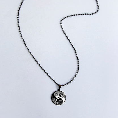 Yin Yang Rose Flower Stainless Steel Necklace For Men Women Classic Black White Tree Of Life Pendant Necklace