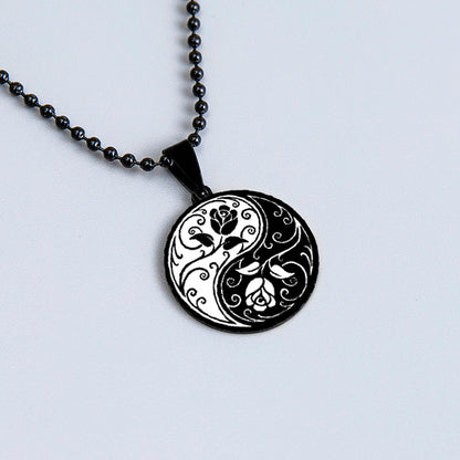 Yin Yang Rose Flower Stainless Steel Necklace For Men Women Classic Black White Tree Of Life Pendant Necklace