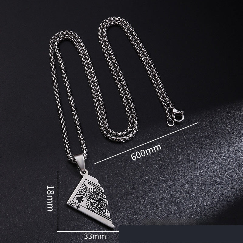 Original Poker QK Pendant Necklace Trendy Men And Women Thai Silver Niche Hip Hop Cool Sweater Chain