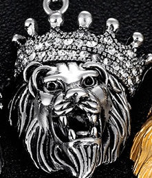 Hip Hop Trendy Men's Necklace With Diamonds for Men, Crown Lion Head Titanium Steel Pendant