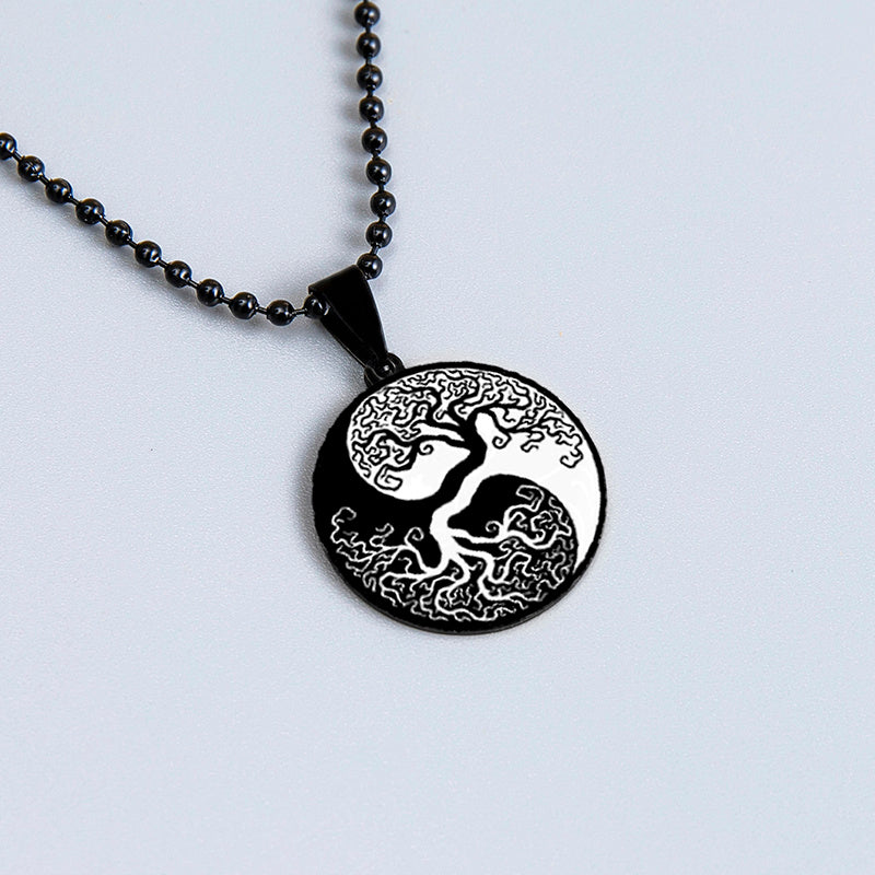 Yin Yang Rose Flower Stainless Steel Necklace For Men Women Classic Black White Tree Of Life Pendant Necklace