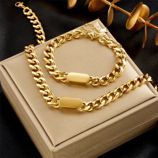 All-match Gold Titanium Steel Hip Hop Women Men Chunky Necklace