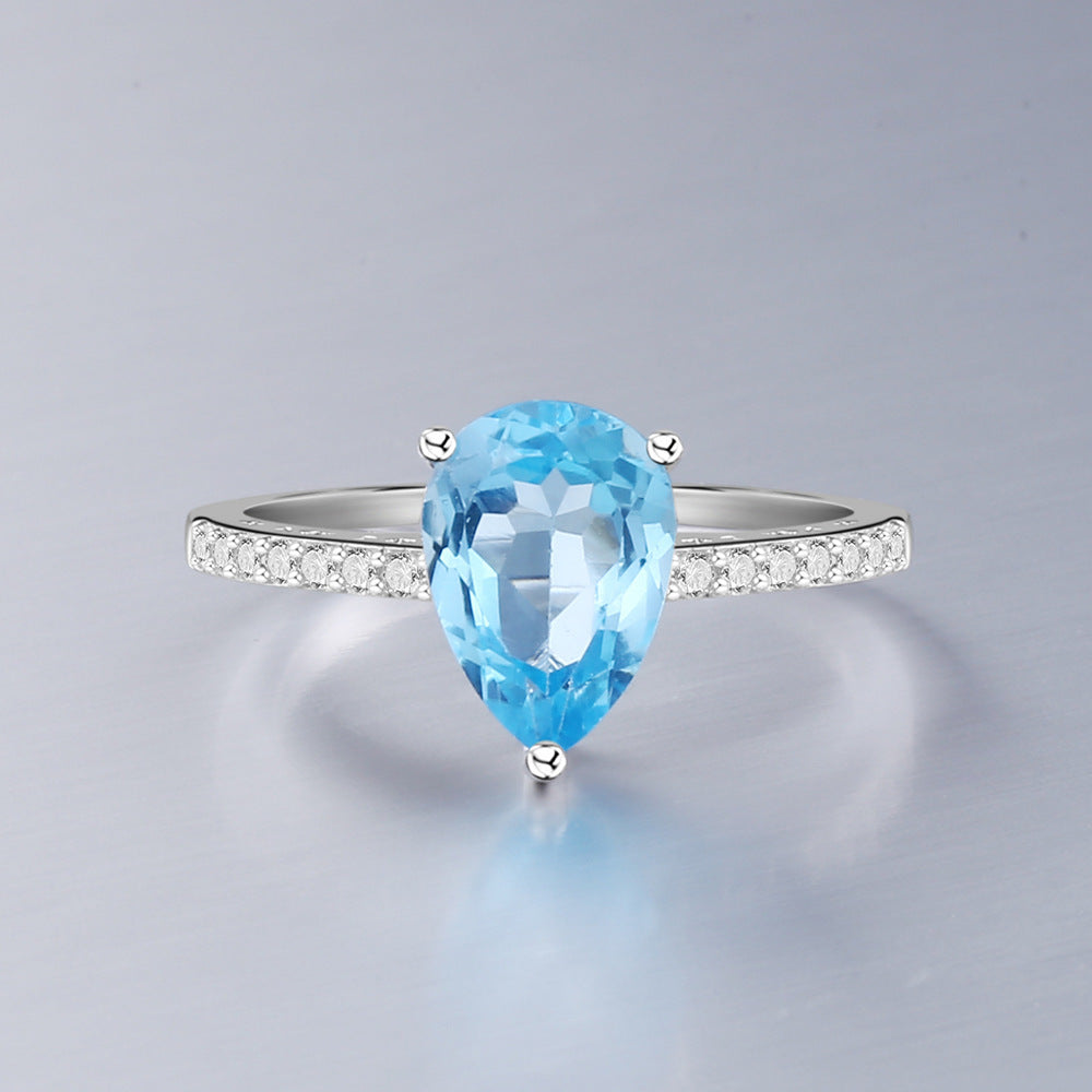 Fashion Simple Sterling Silver Natural Gemstone Ring