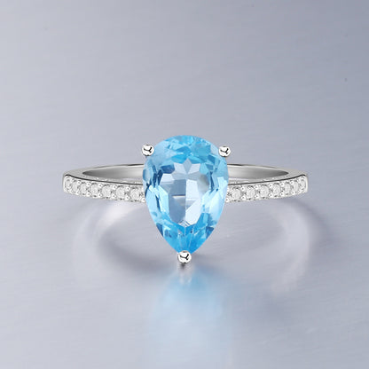 Fashion Simple Sterling Silver Natural Gemstone Ring