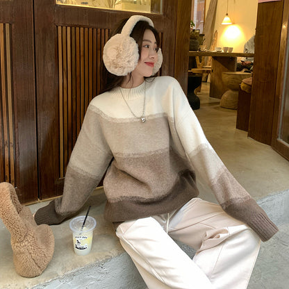 Women's Fashion Mock-neck Stripes Sweater
