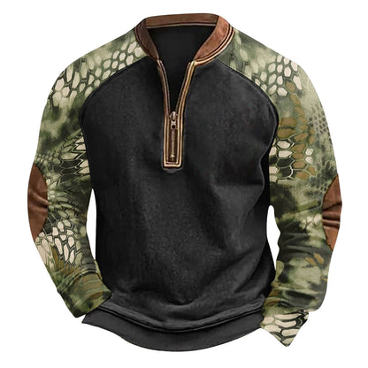Printed Half Zipper Camouflage Men's Sweater