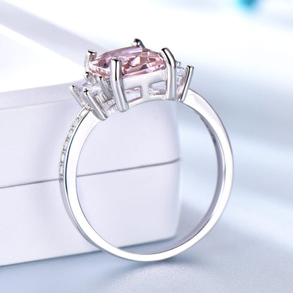 Sterling Silver Square Morganite Gemstone Fashion Korean Simple Ring
