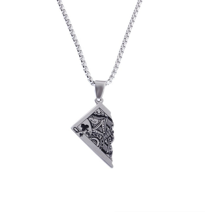 Original Poker QK Pendant Necklace Trendy Men And Women Thai Silver Niche Hip Hop Cool Sweater Chain