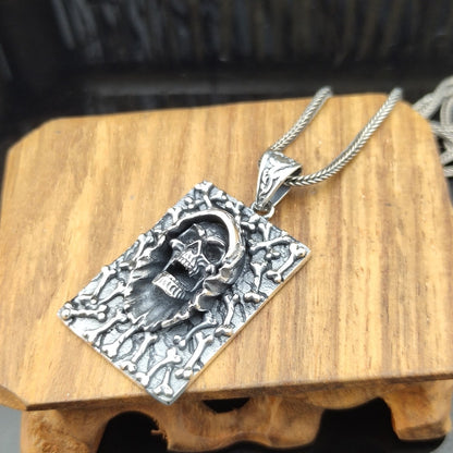 Vintage Lanyard Sterling Silver Skull Men's Necklace