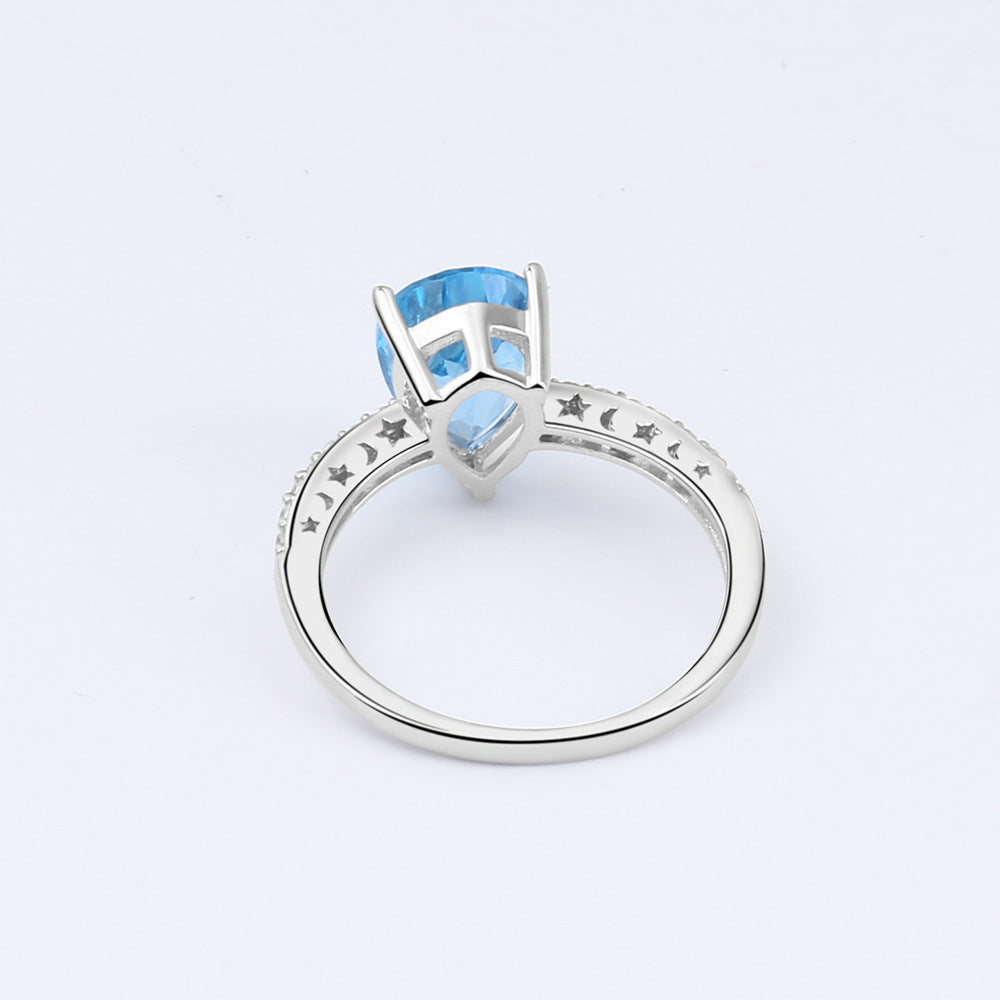 Fashion Simple Sterling Silver Natural Gemstone Ring