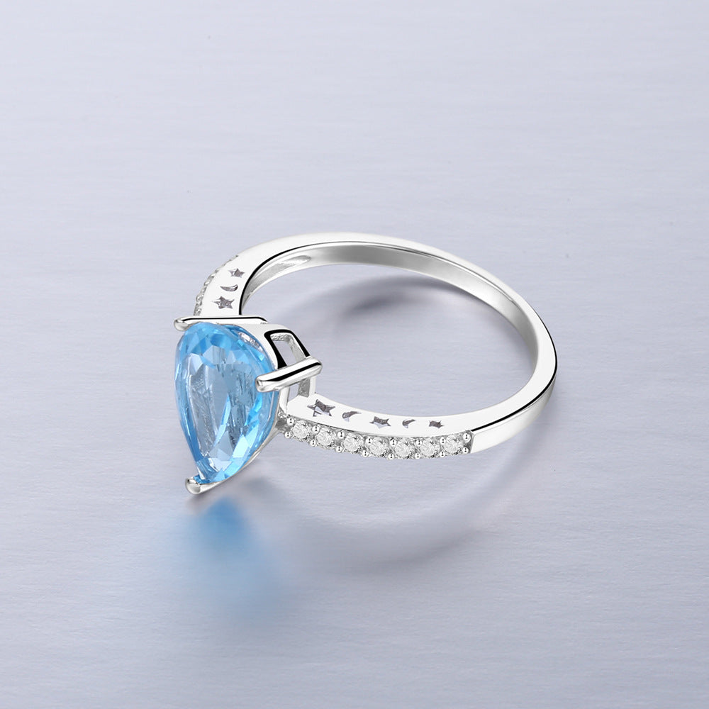 Fashion Simple Sterling Silver Natural Gemstone Ring
