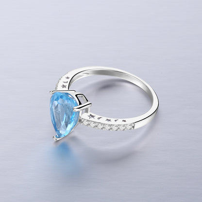 Fashion Simple Sterling Silver Natural Gemstone Ring