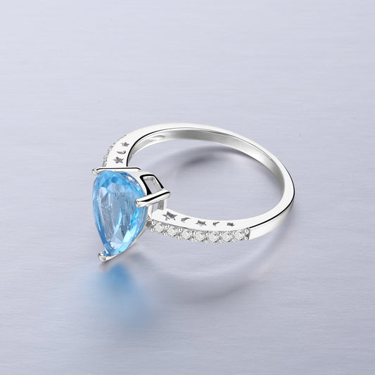 Fashion Simple Sterling Silver Natural Gemstone Ring