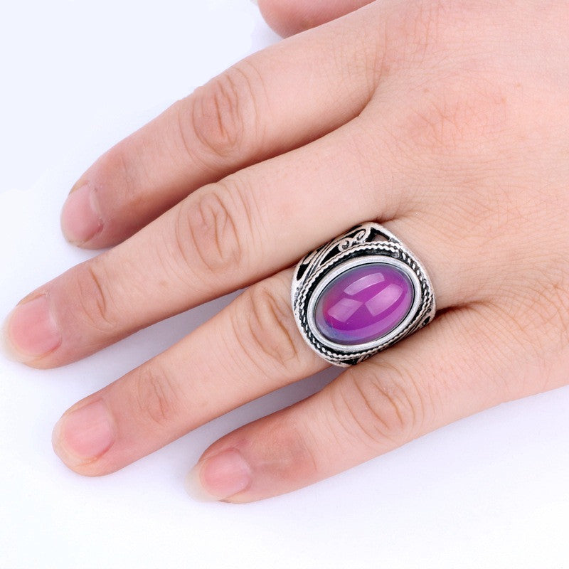Retro ring heart emotion thermochromic ring