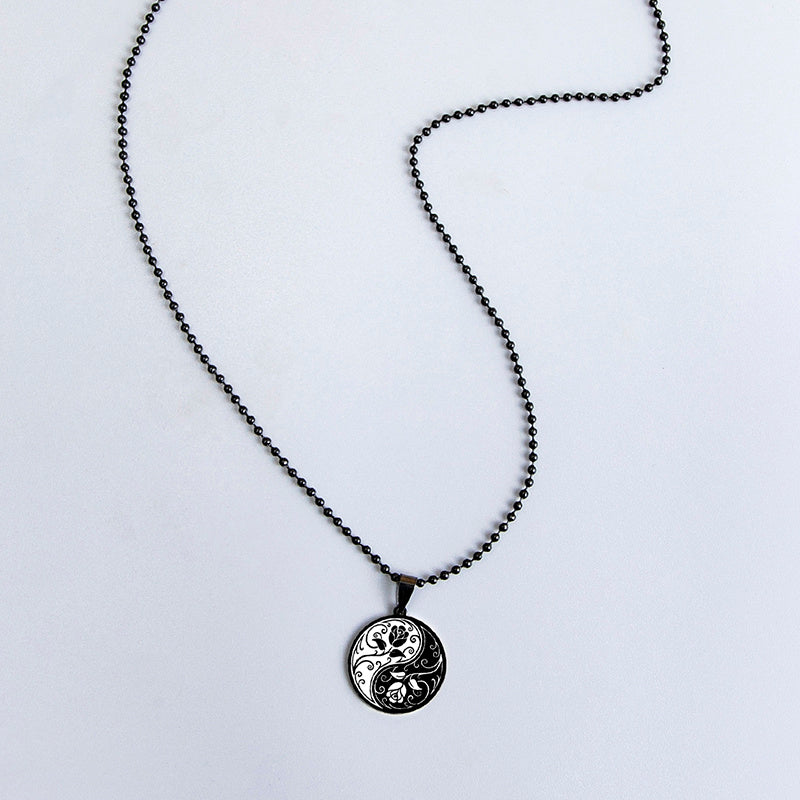 Yin Yang Rose Flower Stainless Steel Necklace For Men Women Classic Black White Tree Of Life Pendant Necklace