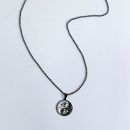 Yin Yang Rose Flower Stainless Steel Necklace For Men Women Classic Black White Tree Of Life Pendant Necklace