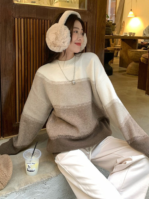 Women's Fashion Mock-neck Stripes Sweater