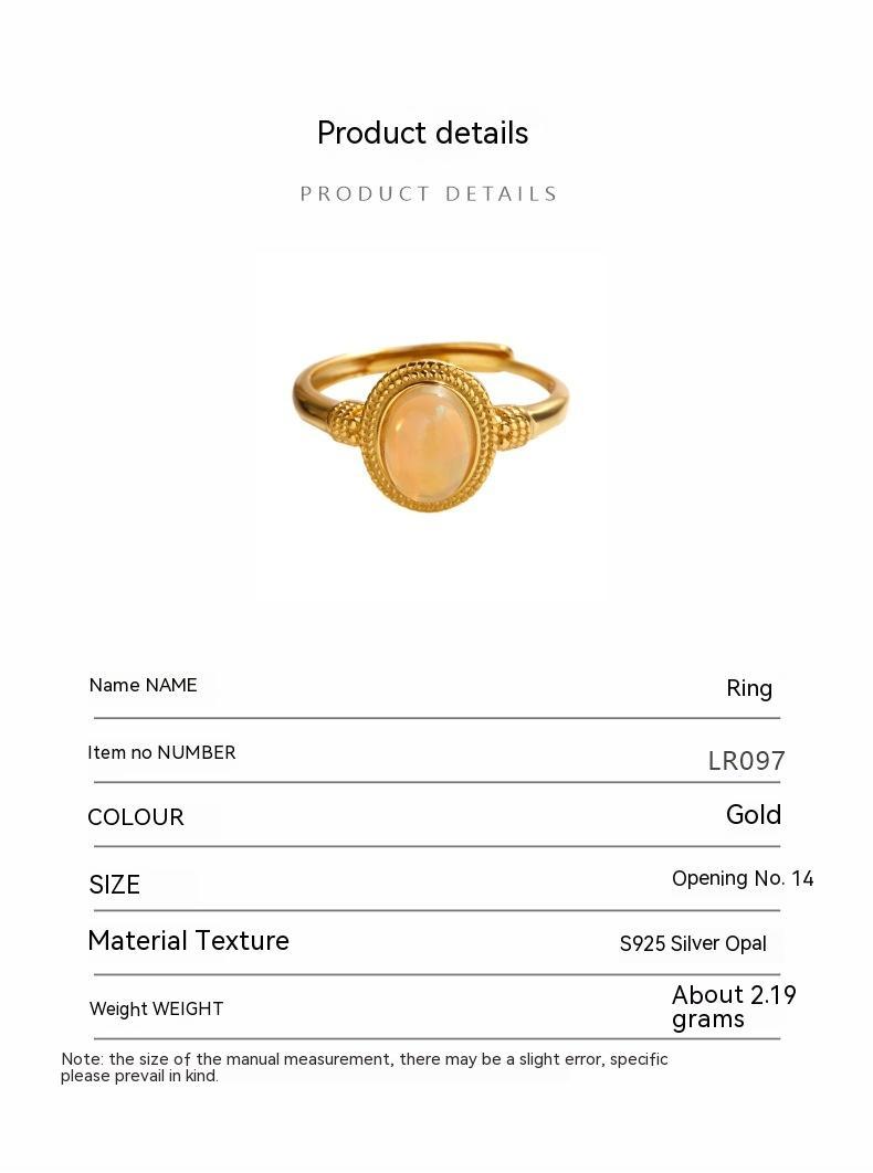 European And American S925 Sterling Silver Ring Inlaid Natural Opal Colored Gemstone Ins High Sense
