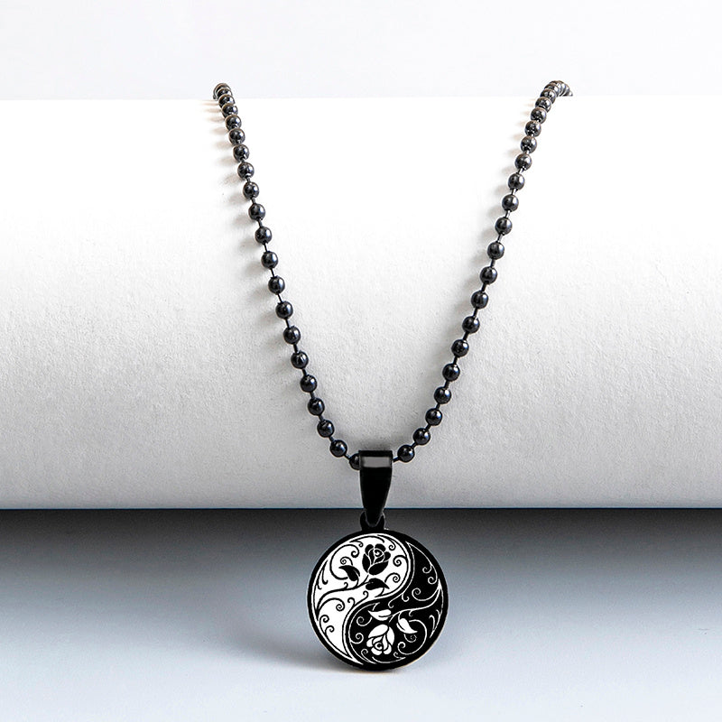Yin Yang Rose Flower Stainless Steel Necklace For Men Women Classic Black White Tree Of Life Pendant Necklace
