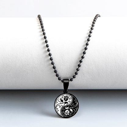 Yin Yang Rose Flower Stainless Steel Necklace For Men Women Classic Black White Tree Of Life Pendant Necklace