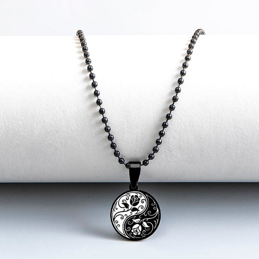 Yin Yang Rose Flower Stainless Steel Necklace For Men Women Classic Black White Tree Of Life Pendant Necklace