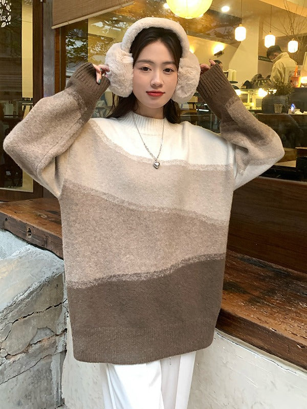 Women's Fashion Mock-neck Stripes Sweater