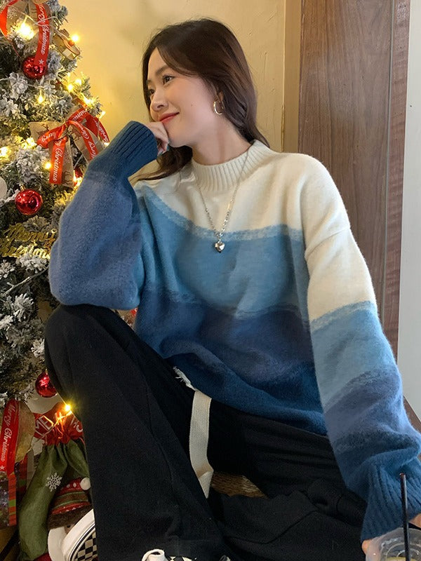 Women's Fashion Mock-neck Stripes Sweater