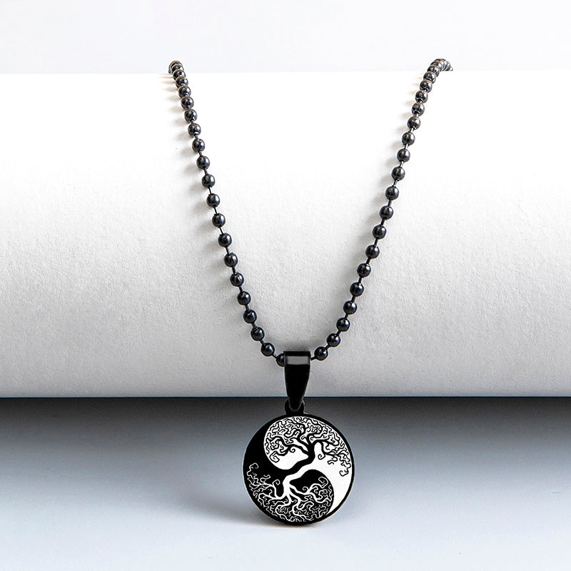Yin Yang Rose Flower Stainless Steel Necklace For Men Women Classic Black White Tree Of Life Pendant Necklace
