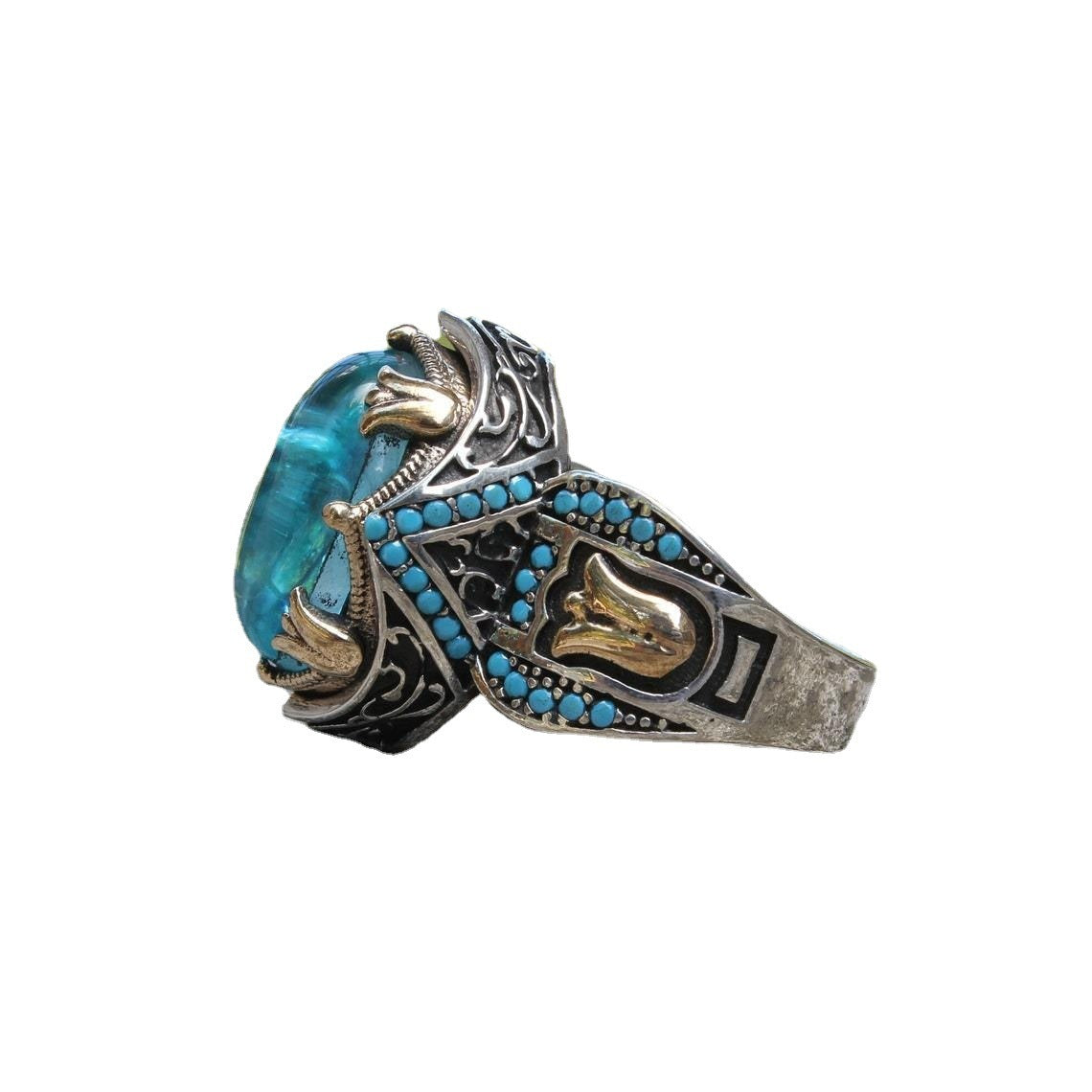 Carved Blue Gemstone Ring In Two Colors