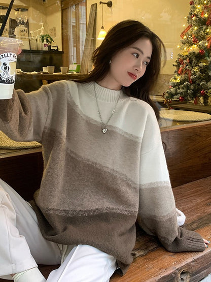 Women's Fashion Mock-neck Stripes Sweater