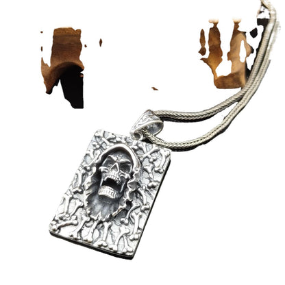 Vintage Lanyard Sterling Silver Skull Men's Necklace