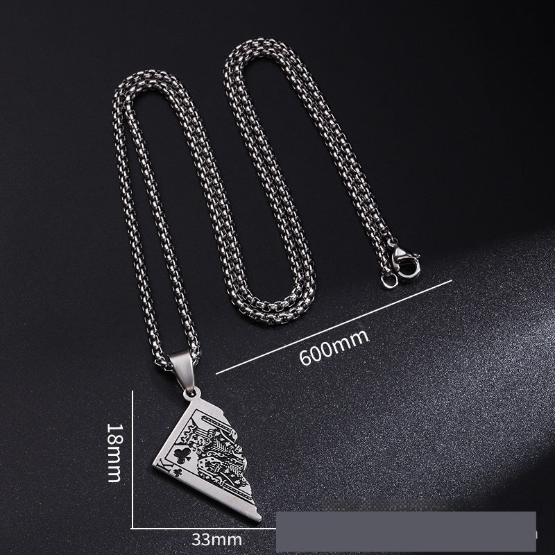 Original Poker QK Pendant Necklace Trendy Men And Women Thai Silver Niche Hip Hop Cool Sweater Chain