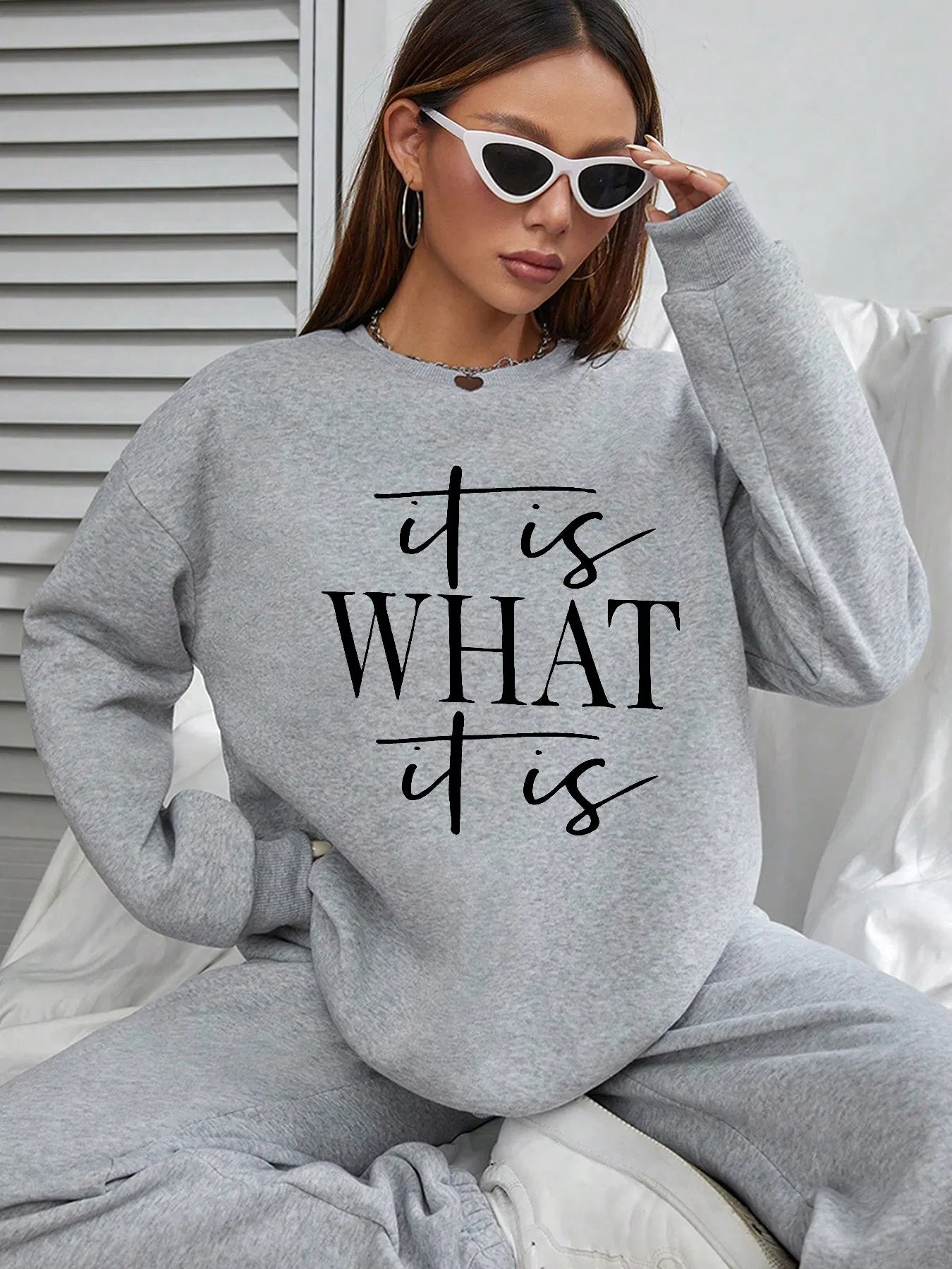 Women Basic Casual Pullover Spring Autumn Long Sleeve What Letters Printed Round Neck