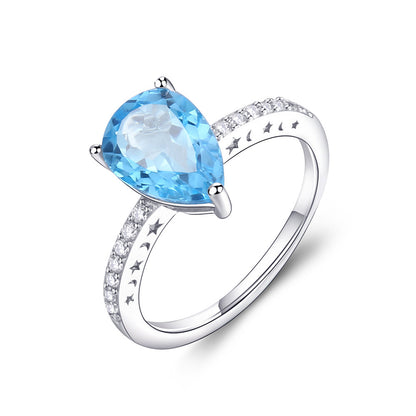 Fashion Simple Sterling Silver Natural Gemstone Ring