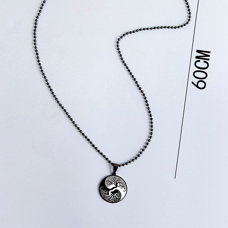 Yin Yang Rose Flower Stainless Steel Necklace For Men Women Classic Black White Tree Of Life Pendant Necklace