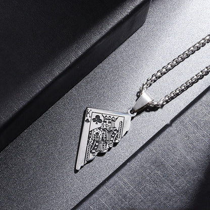 Original Poker QK Pendant Necklace Trendy Men And Women Thai Silver Niche Hip Hop Cool Sweater Chain