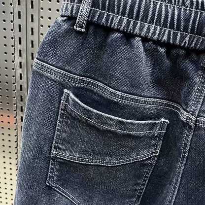 Fleece Padded Jeans Washed Loose Elastic