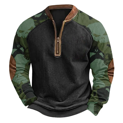 Printed Half Zipper Camouflage Men's Sweater
